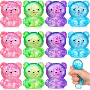 Meooeck 12 Packs Maltose Adult Stress Relief Balls Cute Sensory Fidget Toy Stress Relief Balls Inside for Anxiety, Autism, ADHD, Large Capacity Soft Squeeze Ball Set Birthday Party Favors(Bear)