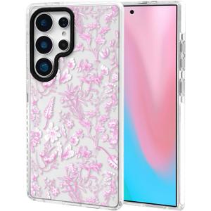 ChiCsFleur for Samsung Galaxy S25 Ultra Case, TPU Phone case with Camera Protection for Women Girls Teens - Pink Chinoiserie Decor Elegant Artistic Minimalist Floral Blossom Gift Aesthetic Unique (Bluselle)