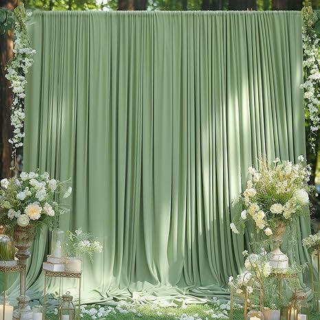 Sage Green Backdrop,10x10FT Wrinkle Free Dark Green Photo Curtains Backdrop Drapes Fabric for Baby Shower Birthday Ceremony Reception Home Party Decorations-5ft x 10ft,2 Panels