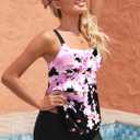 MODLILY Two Piece Tankini Swimsuits for Women, Modest Coverage Print Bathing Suits, A-line Tank Top with Boyshorts (Black, M)