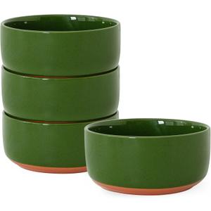 Stoneware Cereal and Soup Bowls Set of 4, 6-Inch Dual Glaze Ceramic Bowls for Breakfast & Oatmeal, Microwave and Dishwasher Safe, Forest Glaze Green