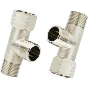 2Pack Movable Tee Fittings T Valve for Bidet, 3 Way Shower Diverter Valve, Shower Hose Adapter, Brass Shower Arm Water Line Splitter (Silver G9/16)