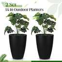 2 Pack 14 Inch Tall Planters for Outdoor Indoor Plants, Black Round Resin Plant Flower Pots with Drainage Hole for Front Porch Patio Garden Deck Living Room Decor