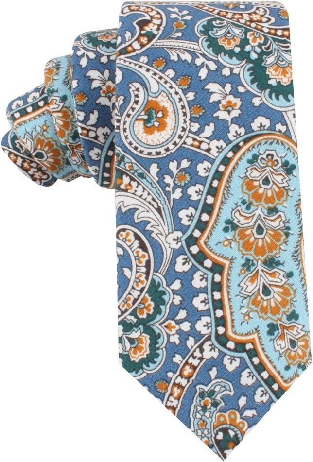 AUSCUFFLINKS Paisley Skinny Ties | Cotton Pocket Squares Bow Ties & Neckties | Wedding Ties (Blue)