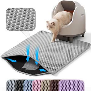 Cat Litter Mat, 24x18 Inches Large Double Layer Honeycomb Cat Litter Trapping Mat, Non Slip Waterproof Urine Proof Cat Litter Box Mat for Floor, Kitty Litter Rug, Cat Supplies, Gray