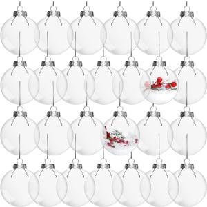 Rocinha 30 Pcs Clear Ornaments for Crafts 3.15 Inch Fillable Clear Plastic Ornaments Balls Hanging with Removable Top and Hanging Cords, for DIY Christmas Craft Project Home Decor