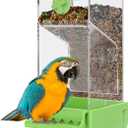 Yummy Sam No Mess Automatic Bird Feeder with Perch for Cage, Acrylic Transparent Bird Cage Feeder Parrot Seed Feeders Food Container Cage Accessories for Small Medium Birds Parrot Cockatoo Canary 