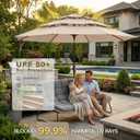 Kingdura 9ft 3-Tier Patio Umbrella, Outdoor Table Umbrella with Easy Crank & Tilt, 8 Reinforced Ribs, UV Protection for Deck, Pool, Market, Backyard (Beige)