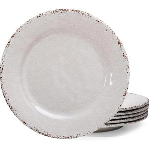 Classic Vintage White Melamine Dinner Plate Set, 11-inch Lightweight Round Kitchen Plates Set for Salad, Pasta Unbreakable RV, Camping Dining Serving Dishes for Parties, Set of 6