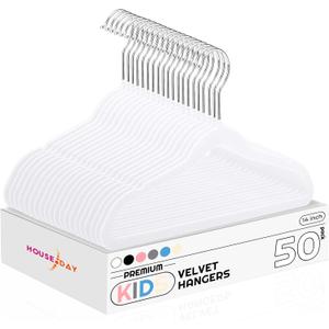 HOUSE DAY 14 Inch Kids Velvet Hangers 50 Pack, Durable Big Kids Hangers for Youth,Teen, Non Slip Kid Felt Hanger, Cute Childrens Hanger for Closet, White