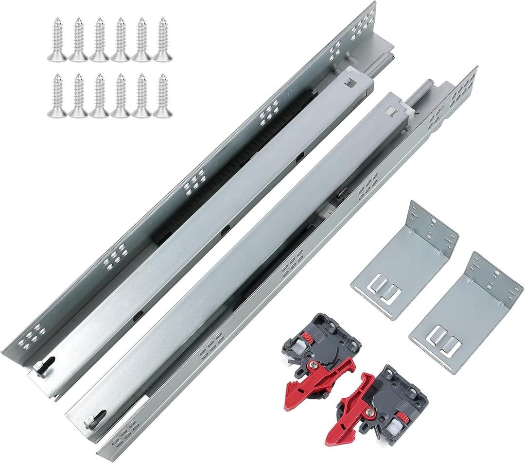 Undermount Soft Close Drawer Slides 21inch,6 Pairs Full Extension Drawer Rails Glides Runners with Locking Device and Rear Mounting Brackets