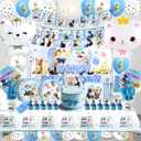 141Pcs Cat Birthday Decorations, Cat Birthday Party Supplies, Cat Birthday Party Decorations Include Plates Cups Napkins Tablecloth Balloons Cake Toppers for Kids Party