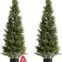 VEVOR Artificial Cedar Topiary Trees, 48 inch 2 Set Faux Pine Shrubs Plants, Fake Silk Tree Look Real, Easy Assembly for Decor Front Porch Outdoor Patio Garden Balcony Backyard Indoor Office (4FT)
