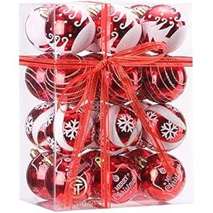 Sea Team 60mm/ 2.36" Delicate Painting & Glittering Shatterproof Christmas Ball Ornaments Decorative Hanging Christmas Ornaments Baubles Set for Xmas Tree - 24 Counts (Red)