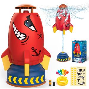 Outdoor Water Toys Rocket Sprinkler for Kids, DOLNOW Rocket Water Powered Liftoff 3 to 12ft Rotate, Summer Backyard Water Play Toys Birthday Gift for Girl Boys Age 3 to10 Years(With 3/4" Hose Adapter)