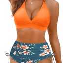 Women High Waisted Bikini Set - Two Piece Swimsuit Tummy Control Bathing Suit Halter Push Up 2025 Swimwear (XL)