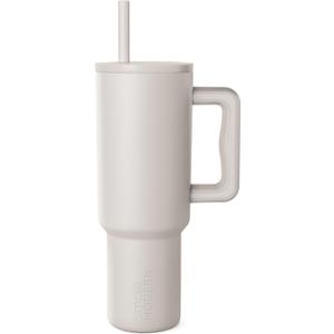 Simple Modern 40 oz Tumbler with Handle and Straw Lid | Leak-Proof Insulated Stainless Steel Water Bottle Travel Mug Cupholder Use | Gifts for Women Men Him Her | Trek Signature | Almond Birch