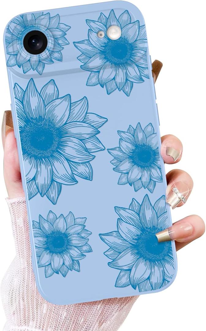 OOK Floral Case for iPhone Air Case Cute Sunflower Floral Blooms Design Soft TPU Shockproof Protective for Women Girls Slim Phone Cover - Blue Flower