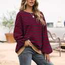 UEU Women Oversized Striped Crewneck Sweatshirt Long Sleeve Color Block Pullover Tops Casual Loose Workout Shirt, X-Large