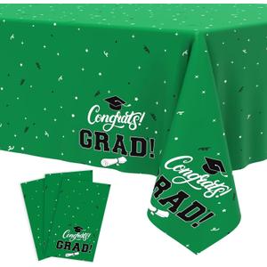 Tbsone Graduation Tablecloth 2026, 3 Pack Disposable Plastic Table Covers 54" x 108", Congrats Grad Party Supplies for College & High School Graduation (Green)