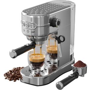 Espresso Machine 20 Bar, Compact Espresso Maker, Stainless Steel Expresso Coffee Machines with Steam Milk Frother & 34oz Removable Water Tank for Home, Cappuccino Machine, Great Gift