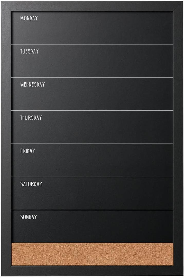 MasterVision Combo Weekly Planner Wallmount Chalkboard with Natural Cork Strip, Black Frame, 16 x 24 Inches (PM0329168), Black