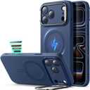 ESR Silicone Case for iPhone 17 Pro, Built-in Camera Stash Stand Compatible with MagSafe, Military-Grade Drop Protection Magnetic Phone Case for iPhone 17 Pro, Cloud Series, Navy Blue