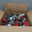 Solsew 6 Feet Snow Flocked Christmas Garland for Mantle White Garland with Silver White Balls Snowflake Pine Cones for Fireplace Table Centerpiece Front Door Staircase Decoration(Silver, Green, Red)