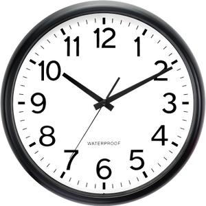 Caysie 16 Inch Sealed Large Outdoor Clock Waterproof, Silent Battery Operated Weatherproof Wall Clocks for Pool Patio Outside Home (Black)