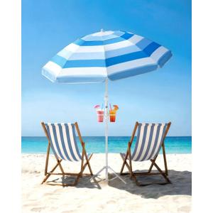 paramondo 6.5FT Beach Umbrella with Sand Anchor, Portable Sunshade Outdoor Patio Umbrella with Adjustable Push Button Tilt, Windproof UV Protection for Sand, Backyard, Pool and Beach, Sea Rhythm
