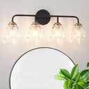 Daunton 4-Light Vintage Vanity Light, Black and Gold Bathroom Vanity Light Fixtures Over Mirror, Elegant Bathroom Light Fixtures with Clear Glass Shade, Wall Sconce Lighting for Bedroom, Living Room, 24.8in