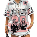 Women's Number Letter Graphic Jersey Shirt Y2k Striped Half Sleeve V Neck Oversized Tshirts Streetwear, 4XL