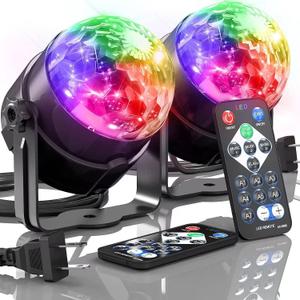 Sound Activated Party Lights with Remote Control Dj Lighting, Disco Ball Light Projected Effect Dancing Lights, Strobe Lamp for Parties Supplies Birthday Christmas Bar KTV Decorations -2-Pack
