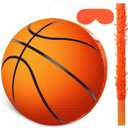 Capoda Basketball Piata Bundle with Blindfold Bat 13 x 13 x 3 Inch Basketball Theme Party Supplies for Adults Sports Birthday Gifts Party Decorations