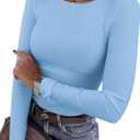 PRETTYGARDEN Women 2026 Fall Clothes Long Sleeve Shirts Ribbed Knit Fitted Basic Tee Going Out Tops Underscrub Casual Outfits (Large, Light Blue)