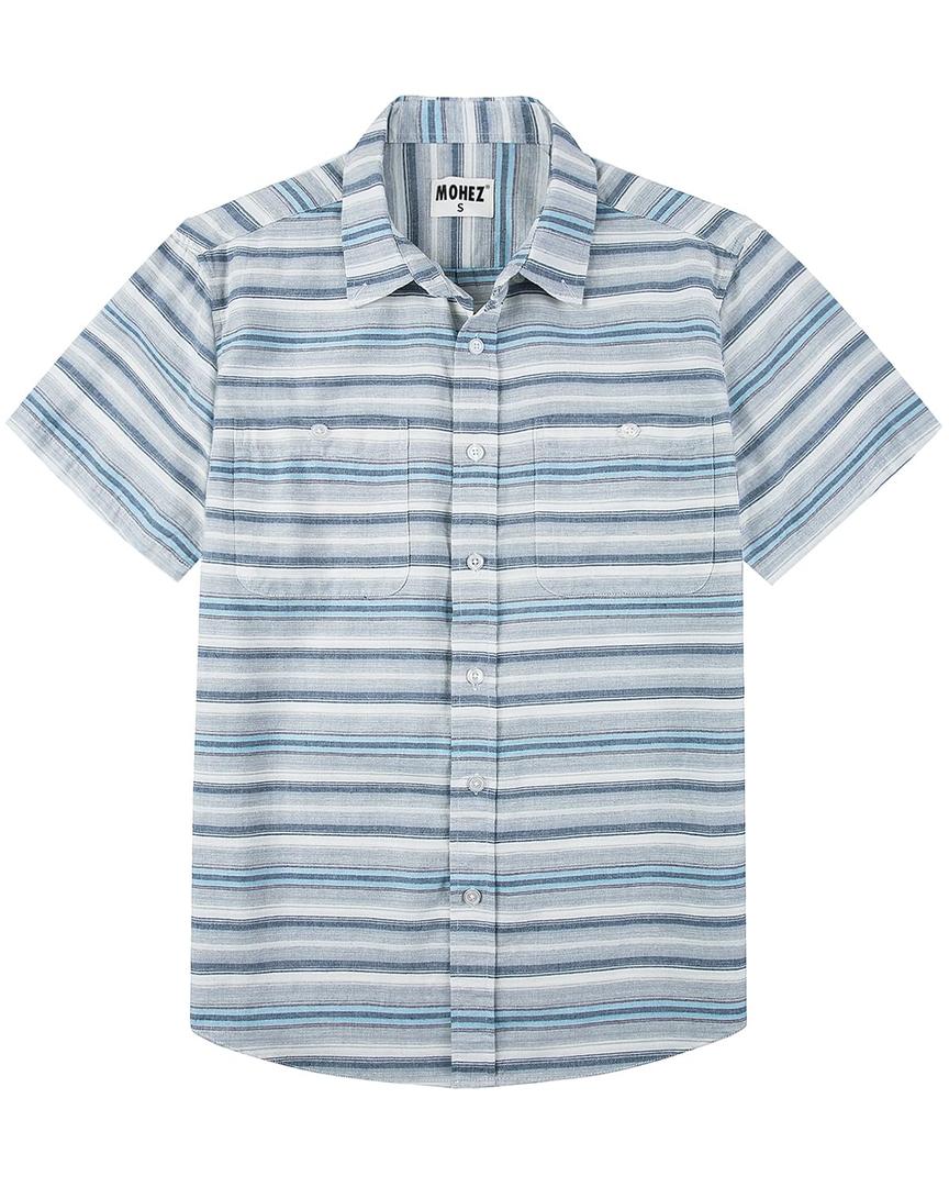 MOHEZ Men's Oxford Short Sleeve Shirt Casual Button Down Striped Summer Cotton Shirts for Daily Gray 3X-Large (XXXL)