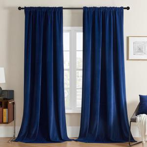 Joydeco Blue Velvet Curtains 96 inch Length 2 Panels Burg Set, 95 Curtains Luxury Rod Pocket Thermal Insulated Window Blackout Curtain, Room Darkening Drapes for Living Dining Room Bedroom Privacy
