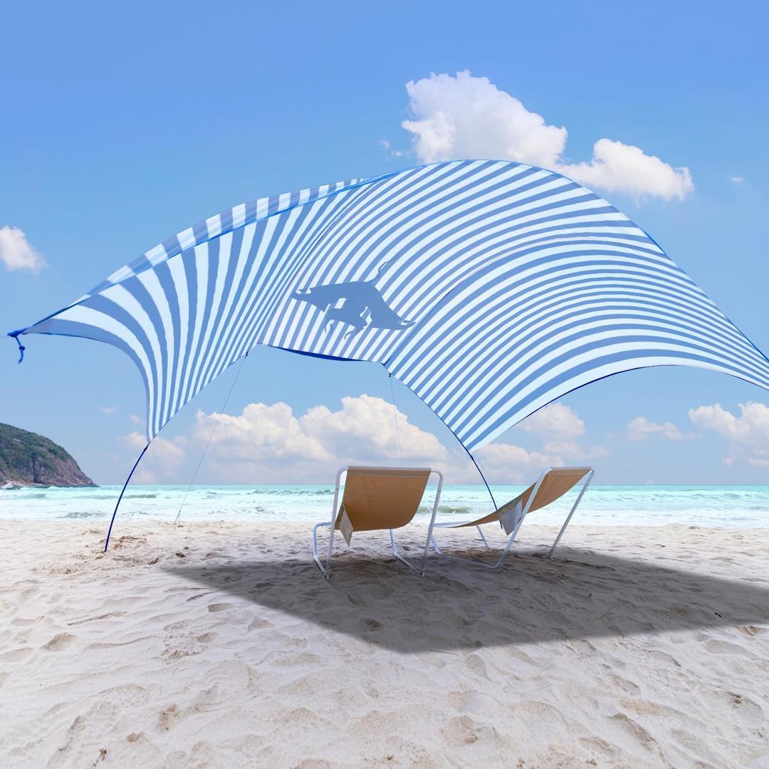 Beach Wind-Powered Shade Canopy, Portable Sun Shelter Tent, UPF 50+ UV Protection, Lightweight, Easy Set Up, 150 Sq. Ft. of Shade for up to 6 People, Regatta Manta Rays, 150 square feet