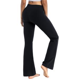 BUBBLELIME 29"/31"/33"/35"/37" 3 Styles Women's High Waist Bootcut Yoga Pants Basic/Side Pockets Tummy Control Workout Flared (Large, Basic Cotton_black)