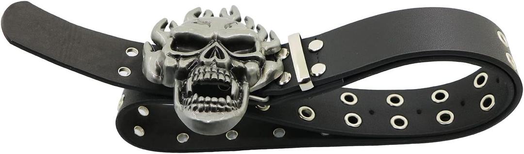 Men And Women Metal Skull Head Leather Buckle Belt Waist Band Jeans Decorative Punk Belt Waist Chain Belt