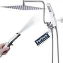 PDPBath All Metal Rainfall Shower Head with Handheld, 12'' High Pressure Rain Shower Head with Adjustable Extension Arm Z-shaped, 79" Extra Long Hose, 3-Way Diverter, Chrome 