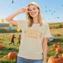 Pumpkin Shirts for Women Fall Season T-Shirt Halloween Thanksgiving Autumn Crewneck Tee (Beige, S)
