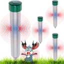 4 Pack Sonic Mole Chaser - Battery Operated Pest Repeller Stake, Scares Away Moles, Voles, Gophers and Rats by GreenLighting (Metal & Green)