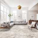 RUUGME 10X14 Abstract Area Rug:Large Washable Living Room Rug Indoor Non Slip Carpet for Bedroom Soft Foldable Stain Resistant Distressed Thin Rug for Dining Room Kitchen 10X14 Brick/Brown/Beige