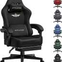 GTPLAYER Gaming Chair Fabric with Pocket Spring Cushion, Big and Tall Gamings Chairs 350LBS High Back Computer Chair with Footrest for Adults Lumbar Support Swivel Game Chair for Office Light Black, Large