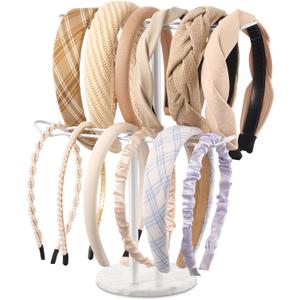 2 x Headband Holder Organizer Two-Tier with Marble Base: Jewelry Display for Women, Hair Accessories Storage Stand Scrunchie Necklace rack for Girls, for Bathroom, Vanity, Dresser, White