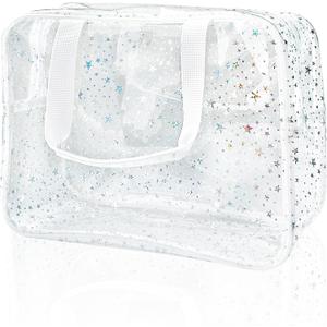 Holographic Star Transparent PVC Cosmetic Bag Clear Makeup Toiletry Carry Pouch Clear Travel Pouch Storage Bag for Vacation Bathroom and Organizing