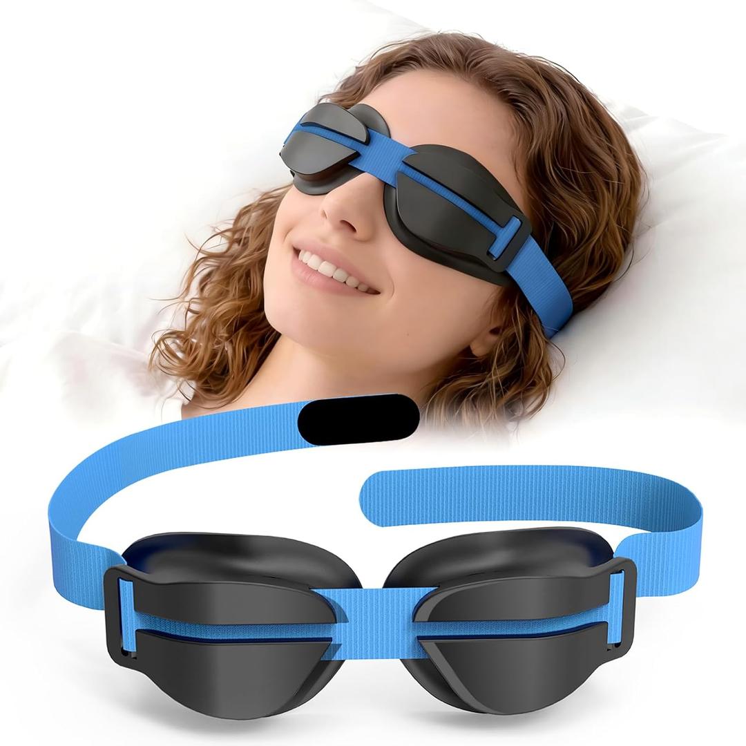 Silicone Dry Eye Sleep Mask, Hydrating Moisture Chamber Glasses for Dry Eyes Relief & Style Comfort, 100% Light Blocking Total Eye Seal for Sleep, Travel Meditation, Portable Blue Eye Mask