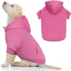 Dog Hoodie Dog Sweaters for Large Dogs Dog Sweater Solid Soft Brushed Fleece Dog Clothes Dog Hoodie Sweatshirt with Pocket (Pink-L)