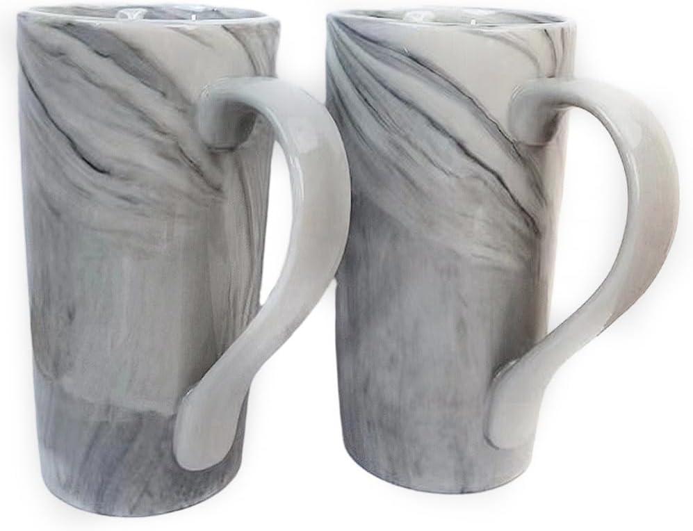 20 OZ Large Coffee Mugs, Grey Marble Ceramic Tall Beer Cups with Handle Set of 2 600 ml Oversized Porcelain Bulk Big Tea Cup for Men Women Gifts Mom and Dad (Gray)